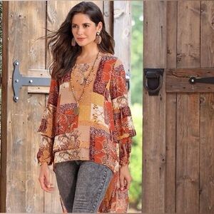 Cato Multicolor High Low Long Sleeved Tunic Top Blouse